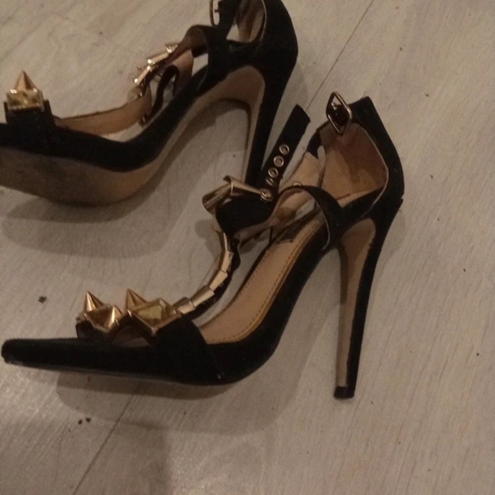 Chic Black and Gold Studded Heels